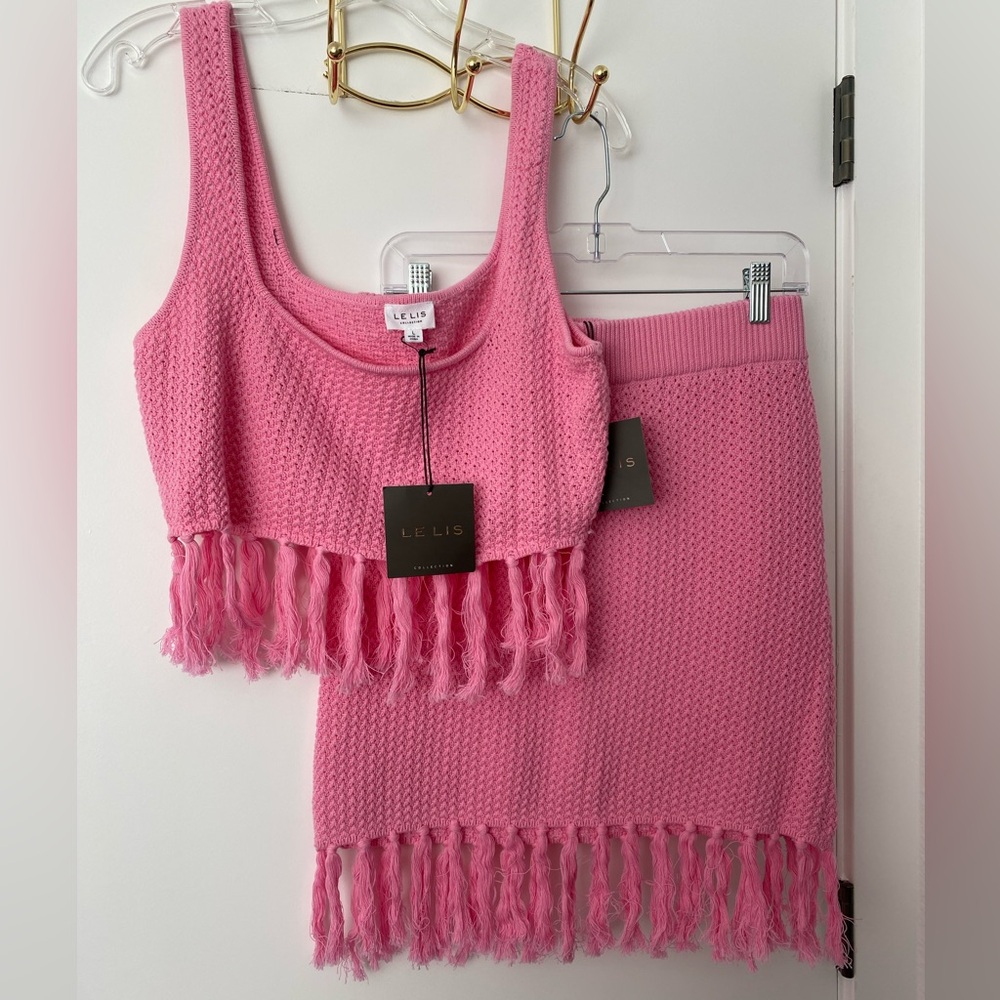 LE LIS Pink Knit Matching Top & Skirt Set NWT! 💗